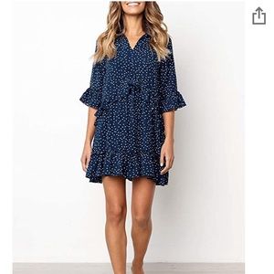 Navy Blue with White Polka Dot Baby Doll Dress
